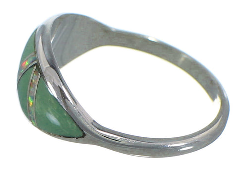 Turquoise And Opal Southwestern Sterling Silver Ring Size 5-1/4 AX52058